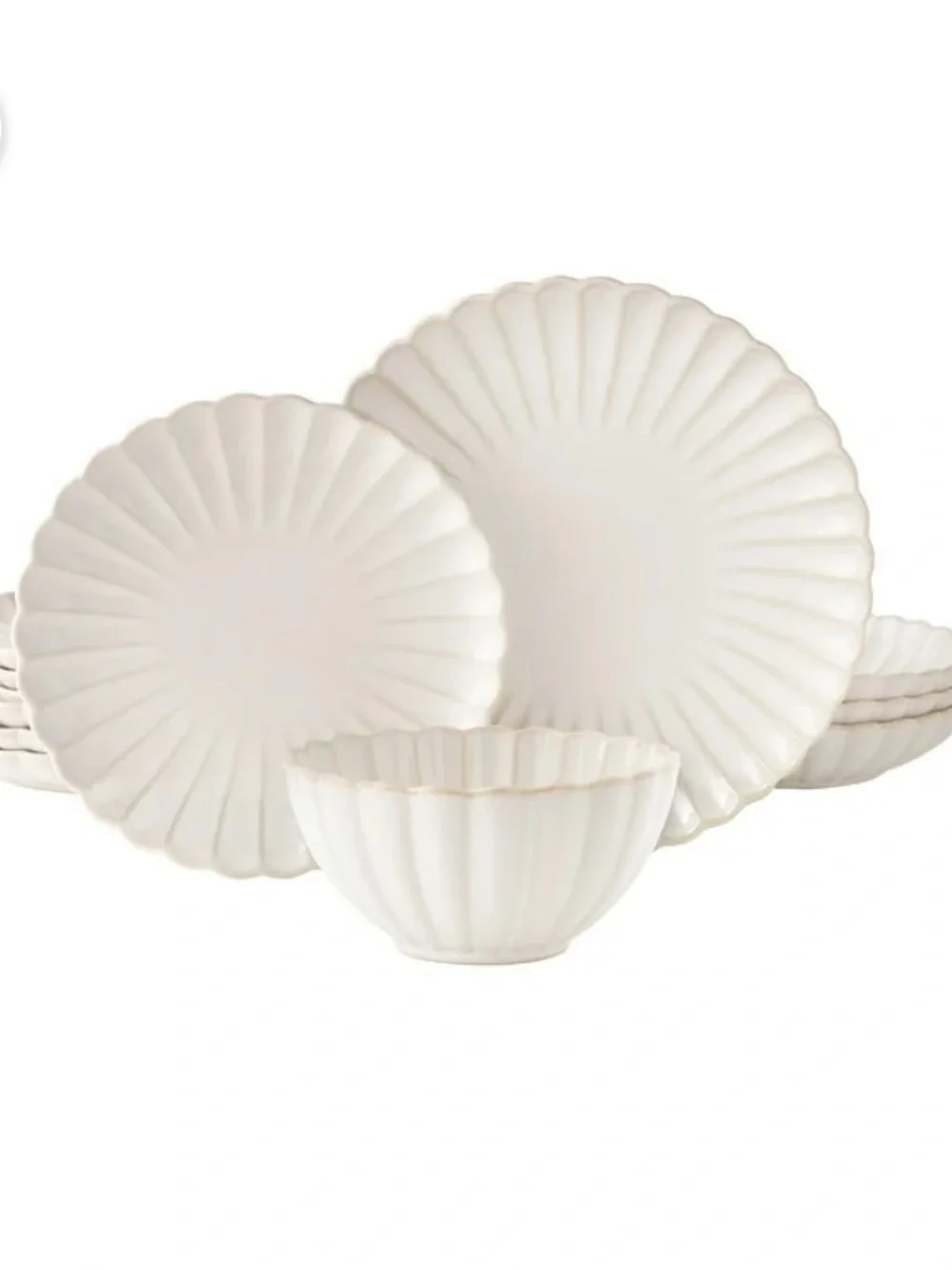 THE PIONEER WOMAN NWT 1z-piece scalloped stoneware Dinnerware Set -Cream